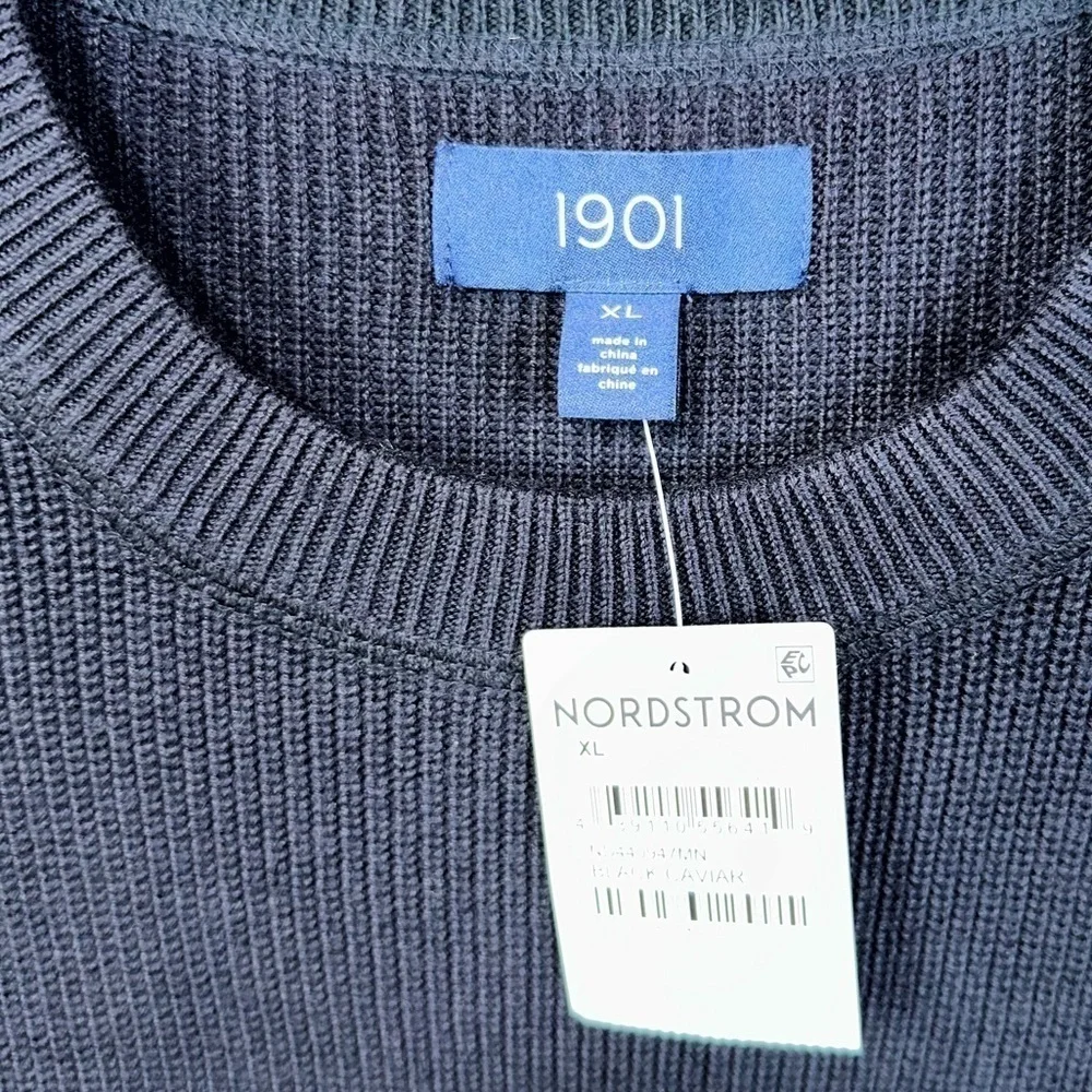1901 Nordstrom Crewneck Ribbed Knit Sweater In Black Caviar Size XL NEW